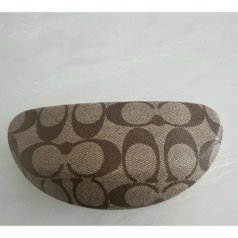 Coach Brown Signature Eyeglass Case Only Hard Shell Authentic w/Cleaning Cloth
